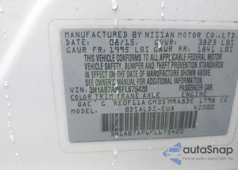 2015 Nissan Sentra Sv from USA, damaged, VIN 3N1AB7AP6FL675420